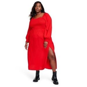 La Ligne x Target Red Smocked Bodice square neck dress NWT $45